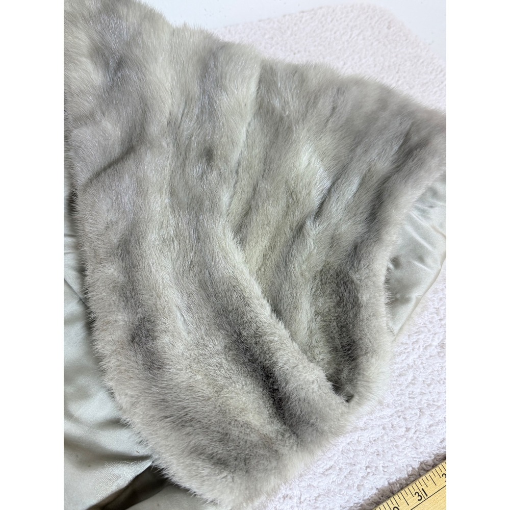 Vintage Genuine Mink Fur Stole Shawl Wrap Silver Blue Grey Satin Lined 20in - Picture 9 of 10